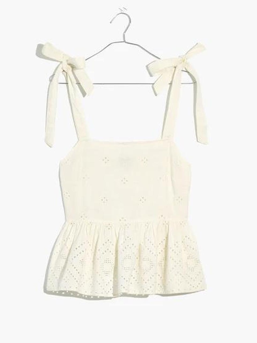 Madewell Cream Eyelet Tie-Shoulder Peplum Camisole
